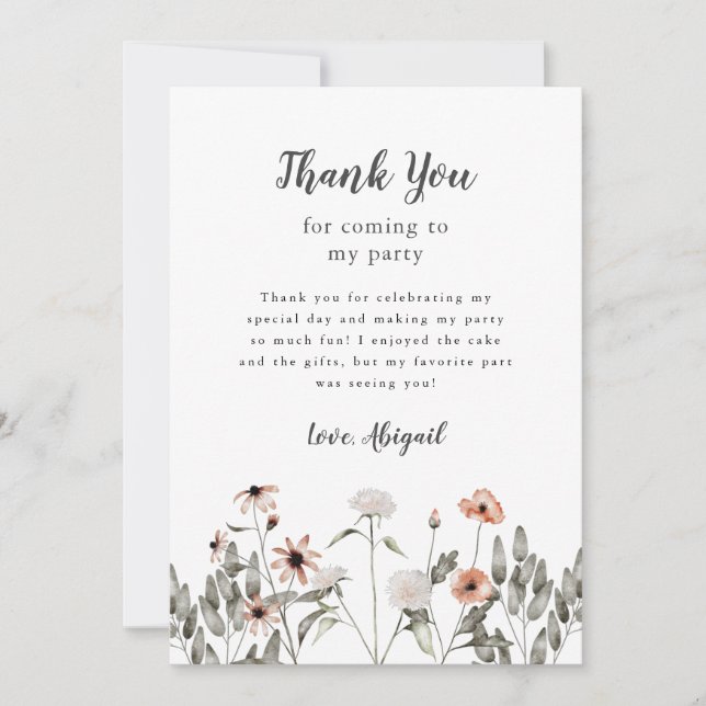 Wildblumen Pink Geburtstagsparty Dankeskarte (Vorderseite)