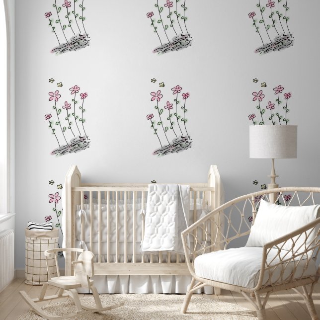 WILDBLUMEN PINK WHIMSICAL WALLPAPIER TAPETE (Kinder)