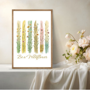 Wildblumen Pinselstrich Wasserfarbe Grün Gold Poster