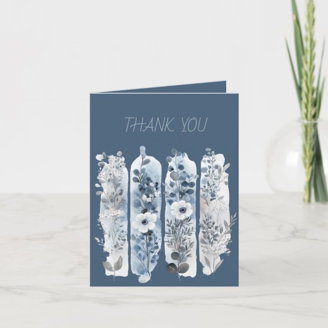 Wildblumen Pinselstriche blau und blass blau Dankeskarte (Vorderseite)