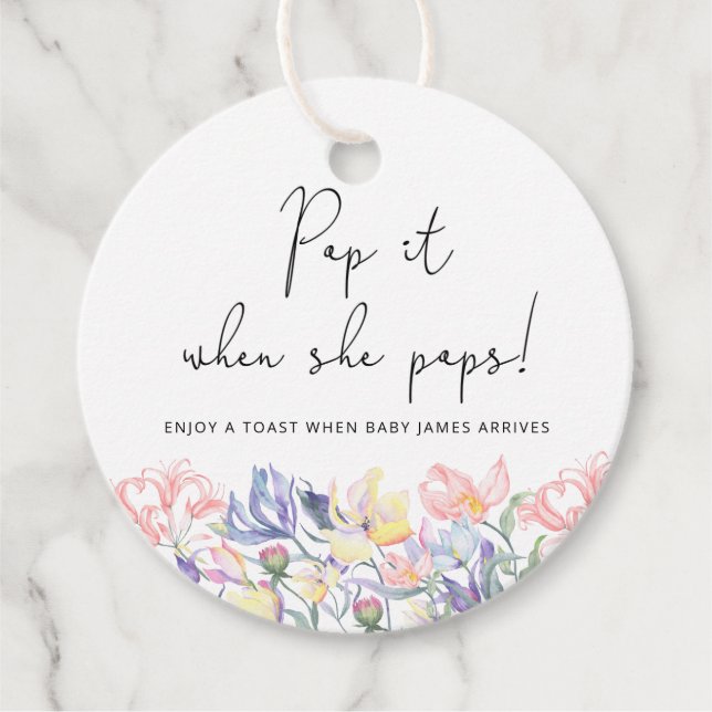 Wildblumen Pop es, wenn sie Pop Babydusche Geschenkanhänger (Vorderseite)