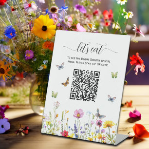 Wildblumen QR Code Brautparty Menü Sockelschild
