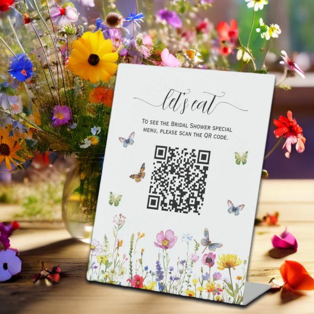 Wildblumen QR Code Brautparty Menü Sockelschild (Von Creator hochgeladen)