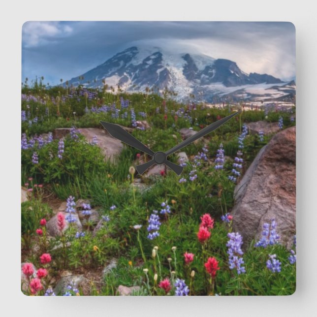 Wildblumen Quadratische Wanduhr (Vorderseite)
