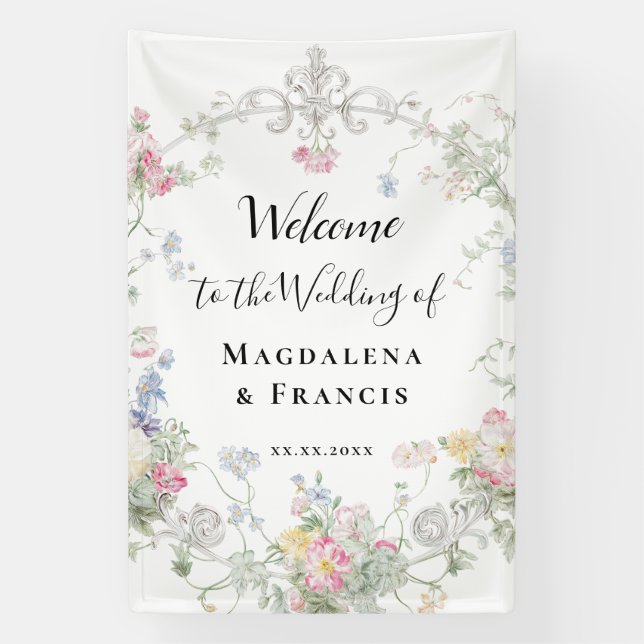 Wildblumen rahmen Hochzeitswillkommen Banner (Vertikal)