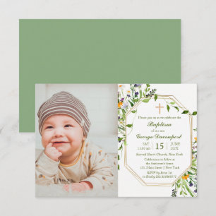 Wildblumen rahmen Taufe benutzerdefiniertes Foto E Einladung