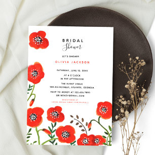 Wildblumen Red Poppy Modernes Brautparty Einladung