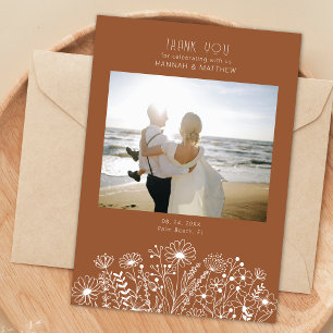 Wildblumen Retro Burnt Orange Foto Hochzeit Dankeskarte
