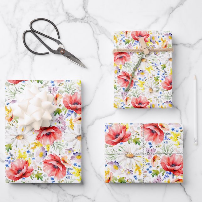 Wildblumen - Romantische farbenfrohe Blume Geschenkpapier Set (Vorderseite)
