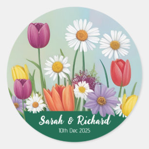Wildblumen Romantischer Garten Frühlingshochzeit Runder Aufkleber