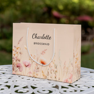 Wildblumen rosa Beige Brautjungname Große Geschenktüte