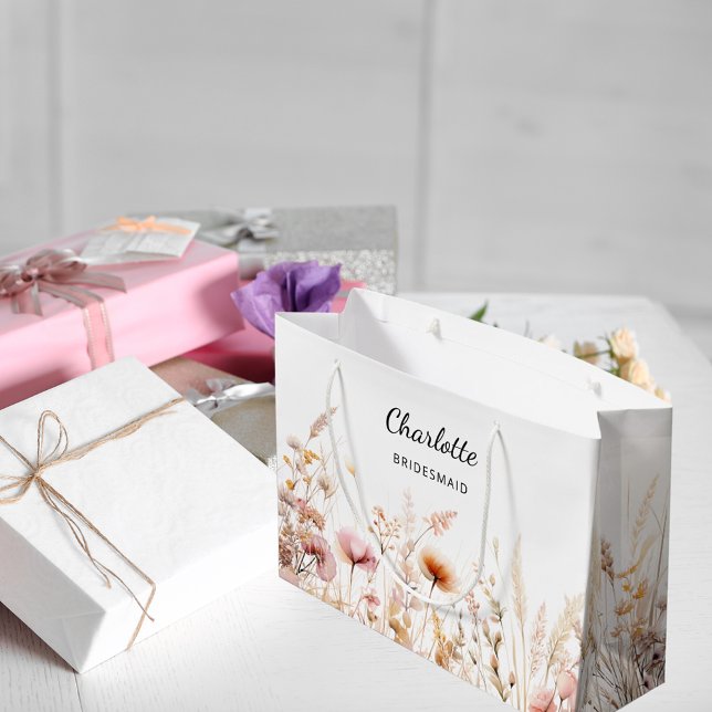 Wildblumen rosa Beige Brautjungname Große Geschenktüte (Von Creator hochgeladen)