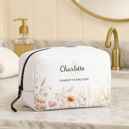 Wildblumen Rosa Beige Monogramm Waschbeutel
