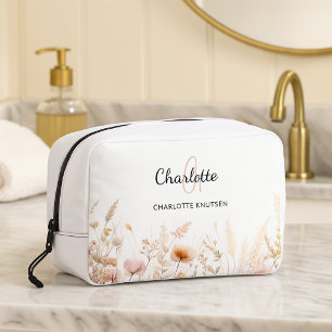 Wildblumen Rosa Beige Monogramm Waschbeutel