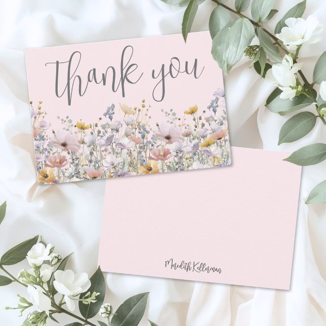 Wildblumen-Rosa Dankeskarte (Wildflower Blush Pink Thank You Card )