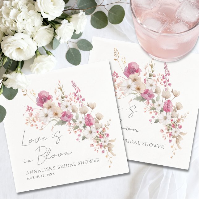 Wildblumen Rosa Florale Brautparty Serviette (Wildflower Pink Floral Bridal Shower Napkins)