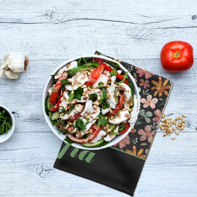 Wildblumen Rosa gelbes Muster individuelle Name sc Geschirrtuch (Von Creator hochgeladen)