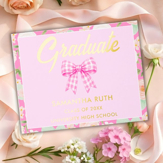 Wildblumen-Rosa-Gingham-Schleife-Abschlussfeier Gästebuch (Von Creator hochgeladen)