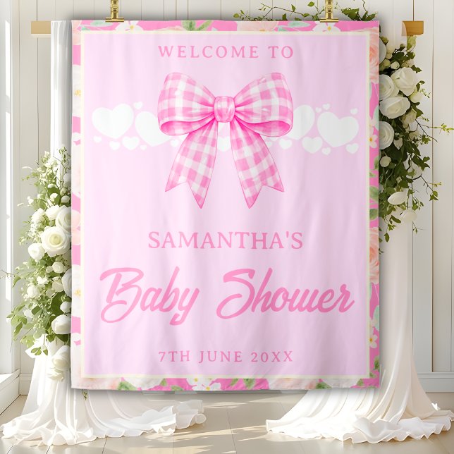 Wildblumen Rosa Gingham-Schleife Baby Shower Hinte Wandteppich (Von Creator hochgeladen)