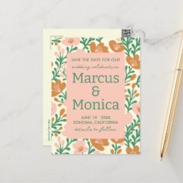 Wildblumen Rosa Grüne Gewohnheit Save the Date Postkarte