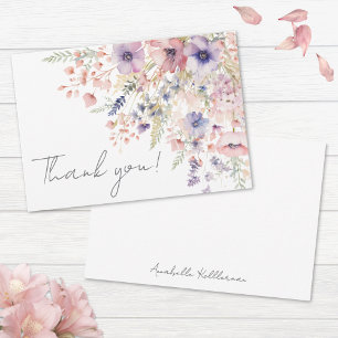 Wildblumen-Rosa-Lila-Blumenmuster Dankeskarte