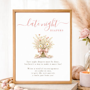 Wildblumen-Rosa-Schleife-Baby-Shower-Späte-Nacht-W Poster