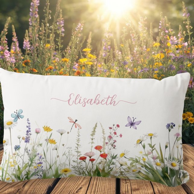 Wildblumen Rosa Skriptname Lendenkissen (Wildflowers Pink Script Name Lumbar Pillow)