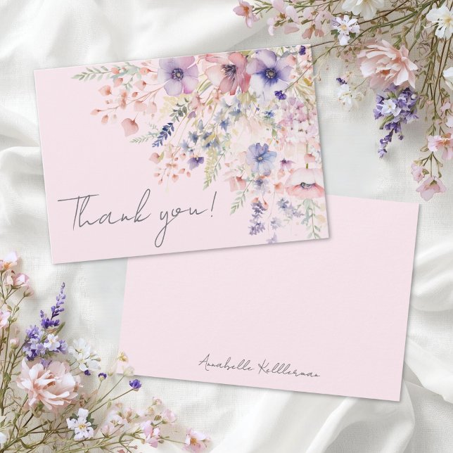 Wildblumen-Rosé-Blüten Dankeskarte (Wildflower Blush Pink Floral Thank You Card)