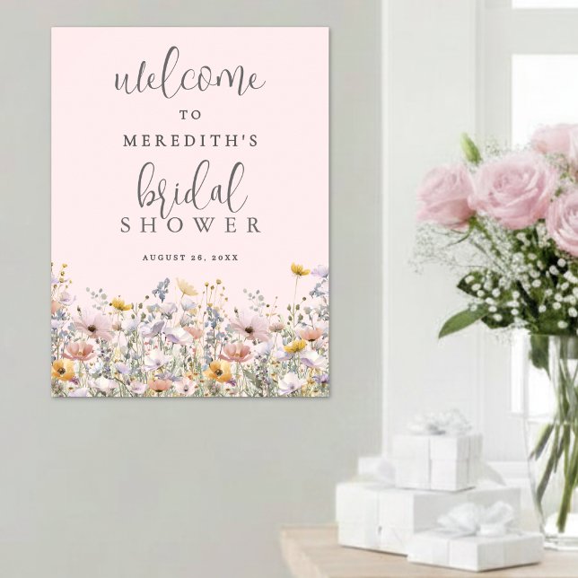 Wildblumen-Rosé-Hochzeitsdusche Poster (Wildflower Blush Pink Bridal Shower Poster )