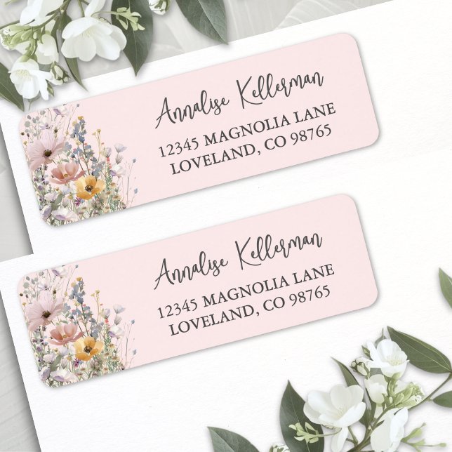 Wildblumen-Rosé Rücksendeadresse (Wildflower Blush Pink Return Address Label )