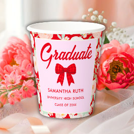 Wildblumen-Rot-Gingham-Schleifen-Abschlussfeier Pappbecher