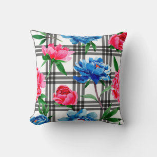 Wildblumen rote und blaue Pfingstrosen Blumenmuste Kissen