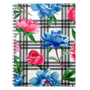 Wildblumen rote und blaue Pfingstrosen Blumenmuste Notizblock