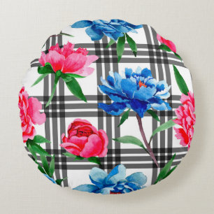 Wildblumen rote und blaue Pfingstrosen Blumenmuste Rundes Kissen