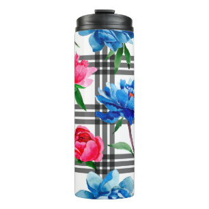 Wildblumen rote und blaue Pfingstrosen Blumenmuste Thermosbecher