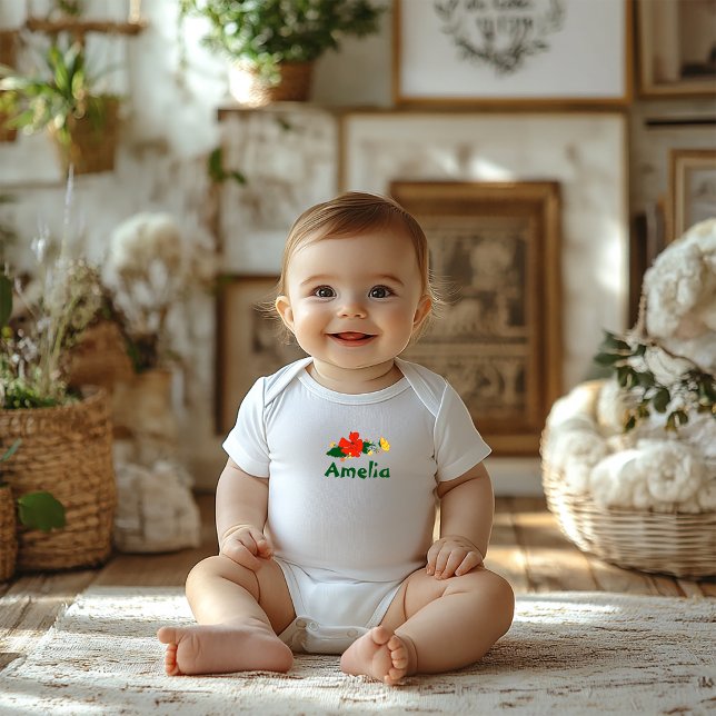 Wildblumen Roter Mohn niedlicher Name Baby Bodysui Strampler (Von Creator hochgeladen)