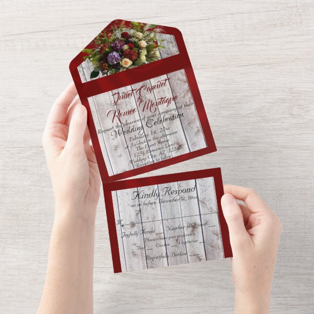 Wildblumen, rotes Band und Lichter All In One Einladung (Abreißen)