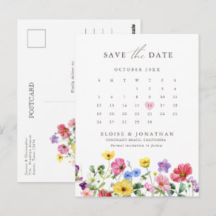 Wildblumen-Rustikale-Floral-Kalender Save the Date Postkarte