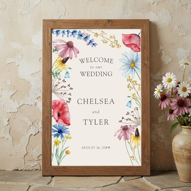Wildblumen-Rustikale-Land-Hochzeitsbegrüßung Poster (Wedding Welcome Poster from the Wildflower Charm wedding collection at Darling & May)