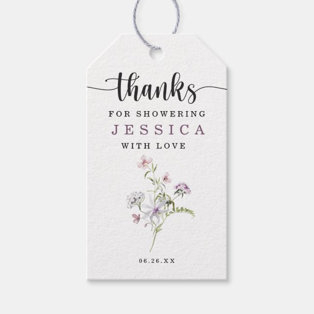 Wildblumen Rustikales Brautparty Gefallen Geschenk Geschenkanhänger (Vorderseite)