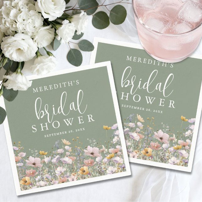 Wildblumen-Sage-Grün-Brautjungfernparty Serviette (Wildflower Sage Green Bridal Shower Napkins)