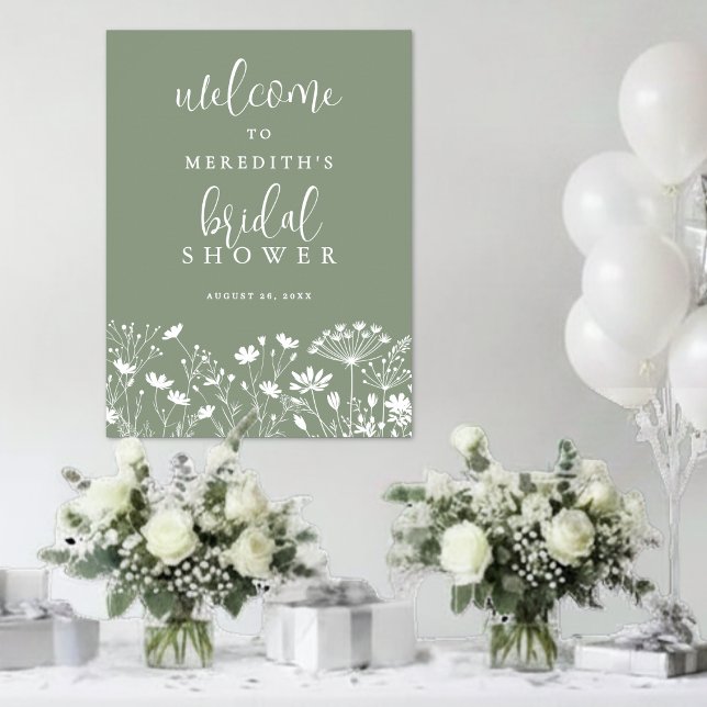 Wildblumen-Sage-Grün-Brautparty Poster (Wildflower Sage Green Bridal Shower Poster)