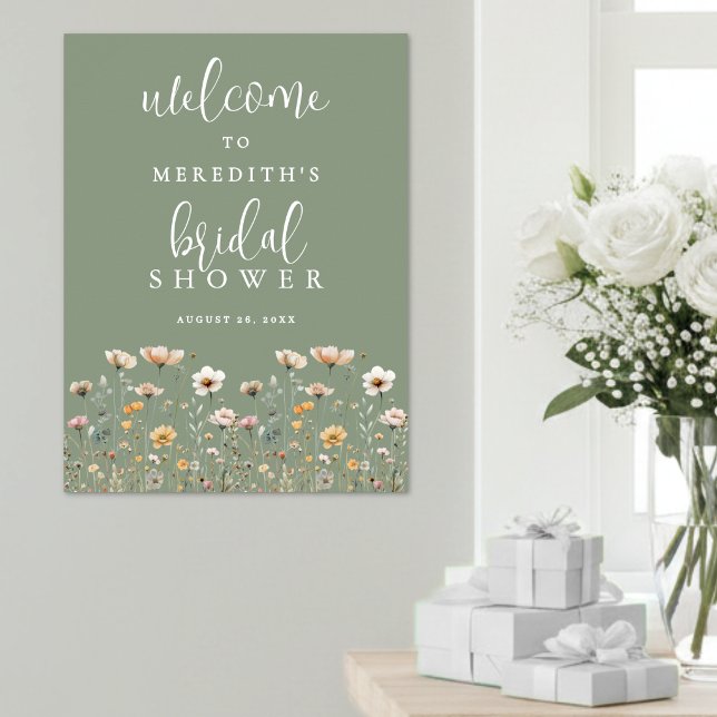 Wildblumen-Sage-Grün-Brautparty Poster (Wildflower Sage Green Bridal Shower Poster)