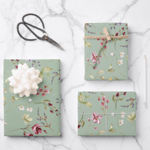 Wildblumen-Salbei-Grün-Blumenmuster Geschenkpapier Set