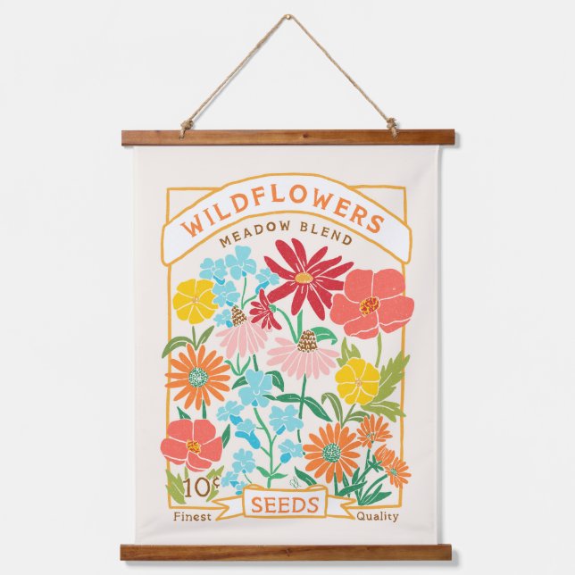 Wildblumen Samenverpackung Wandteppich Mit Holzrahmen (Vorderseite)