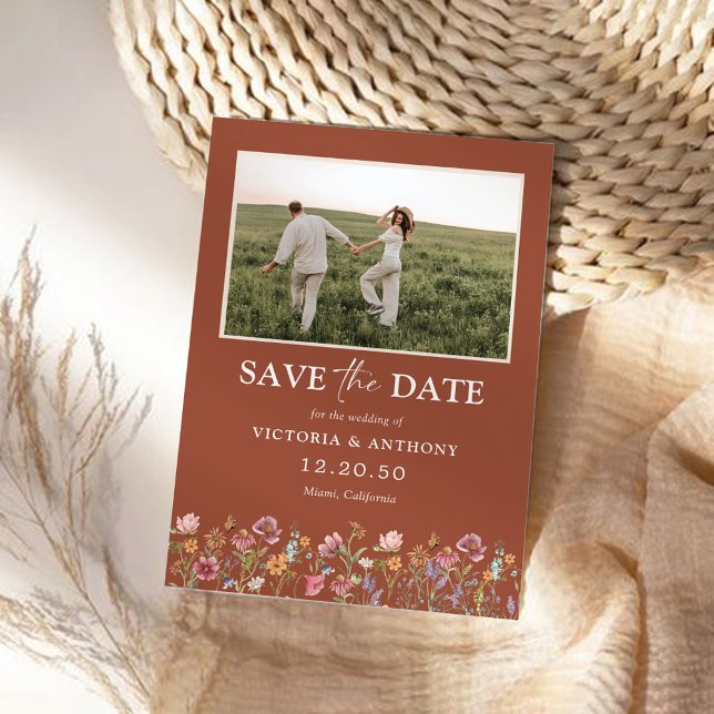Wildblumen Save the Date mit Foto-Flachkarte (Von Creator hochgeladen)