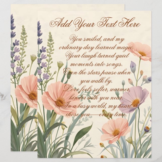 Wildblumen-Schabablatt mit individuellem Text (Vorne/Hinten)