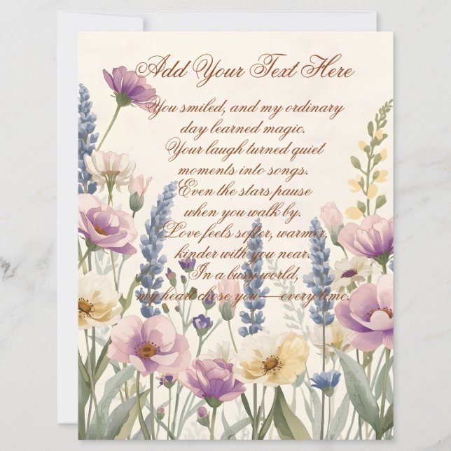Wildblumen-Schabblonenpapier mit individuellem Tex (Vorderseite)