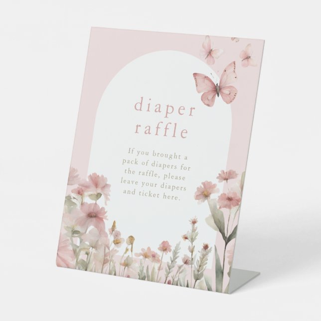 Wildblumen-Schmetterling-Babydusche Sockelschild (Vorderseite)