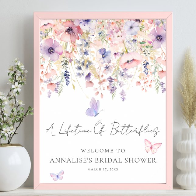 Wildblumen-Schmetterling-Braut-Überraschungsparty- Poster (Wildflower Butterfly Bridal Shower Welcome Sign)